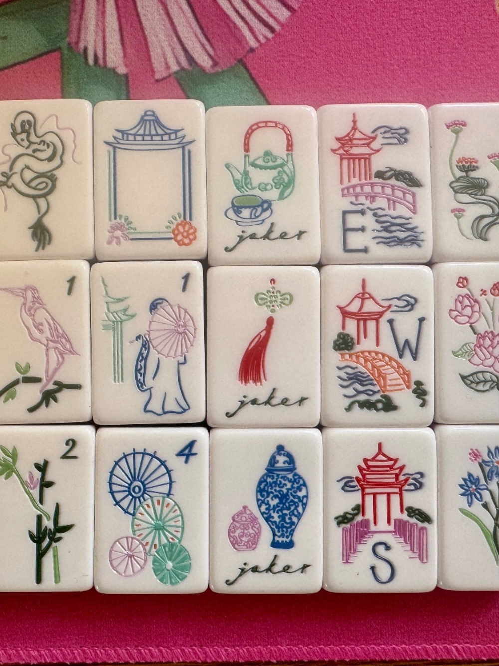 American Mahjong Tile Set NEW, 7 day deliver:Jade with lavender-Pink, cream face
